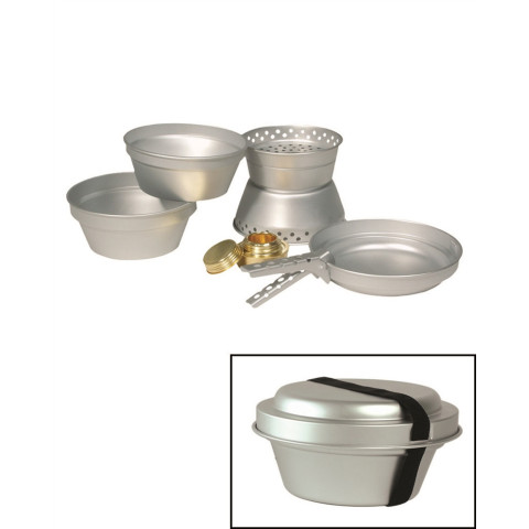 Set cuisine aluminium (2 casseroles, poêle, réchaud)