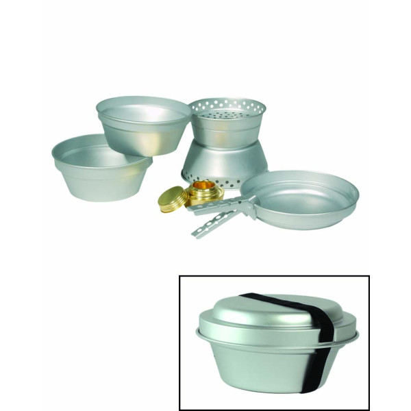 Set cuisine aluminium (2 casseroles, poêle, réchaud)
