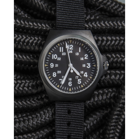 Montre militaire noire Mil-Tec : acier inoxydable, quartz